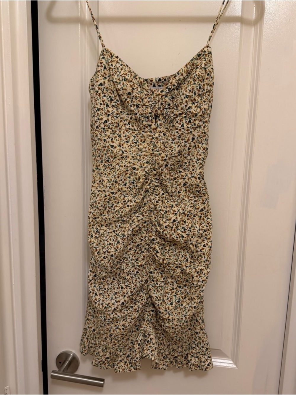 Zara Floral Ruched Mini  Slip Dress in Cream and Green